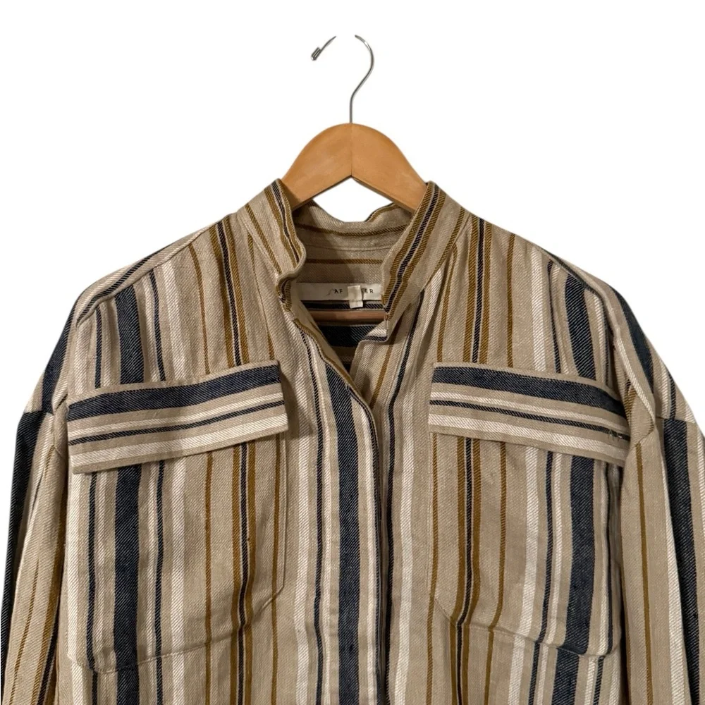 AF AGGER Striped Long Sleeve Linen Button Down Pocket Top Tunic - Picture 3 of 10